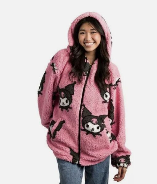 Kuromi Oversized Sherpa Zip-Front Hoodie