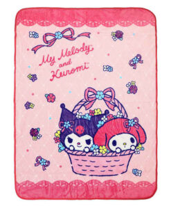 Kuromi and My Melody Fleece Throw Blanket Pink Bows and Flowers