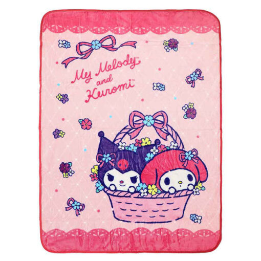 Kuromi and My Melody Fleece Throw Blanket Pink Bows and Flowers