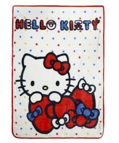 Hello Kitty Sports Fleece Throw Blanket White Red Polka Dot