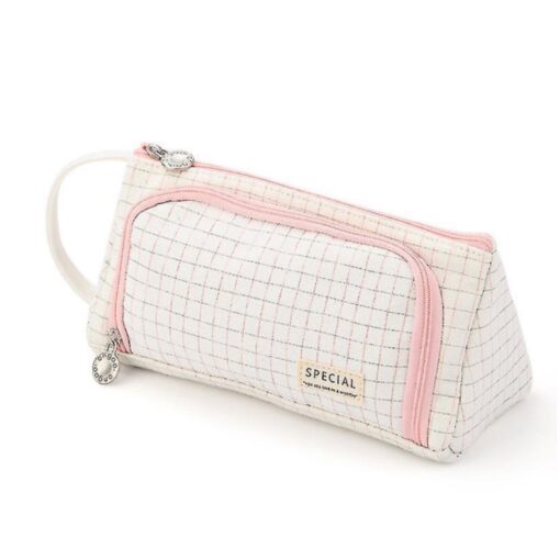 Plaid Pink Large Capacity Pencil Bag