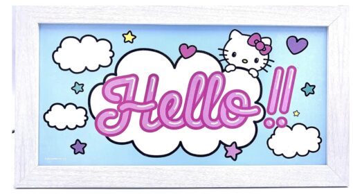 Hello Kitty Framed Wall Art – Hello Kitty In Clouds – Pink and Baby Blue