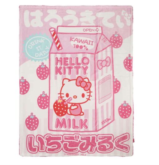 Hello Kitty Strawberry Milk Sherpa Fleece Throw Blanket 48x60