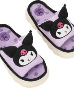 Kuromi 3D Character Face Art Women’s Purple Open-Toed Slide Slippers