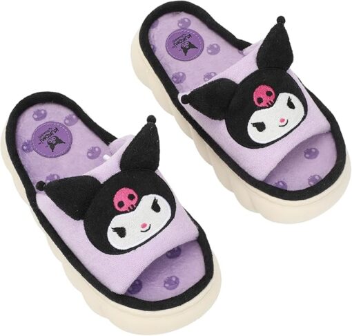 Kuromi 3D Character Face Art Women’s Purple Open-Toed Slide Slippers