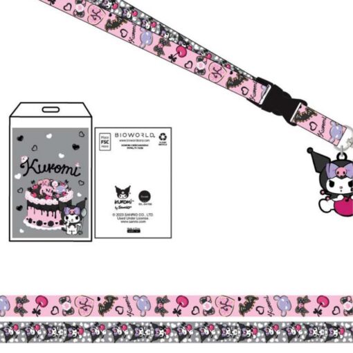 Kuromi Cherries & Cookies 22-Inch Lanyard With Kuromi Charm and Clear ID Sleeve