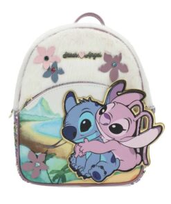 Stitch and Angel Mini Backpack 3D Applique Faux Fur Metal badge Sequins & faux fur