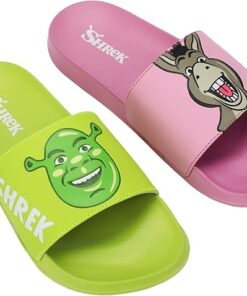 Shrek & Donkey Unisex Green & Pink Slide Sandals