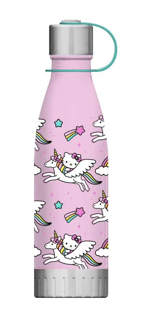 Hello Kitty Unicorn Rainbow 20oz Curved Plastic Water Bottle