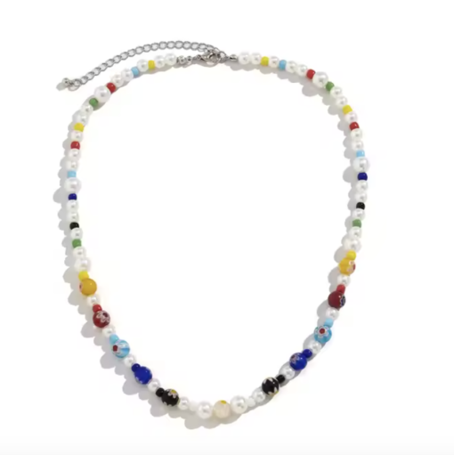Bohemian Glass Beaded Pearl Necklace – Handmade Y2K Aesthetic Choker for Men or Women