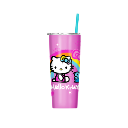 Hello Kitty 22oz Graffiti Rainbow Double Walled Stainless Steel Tumbler w Straw