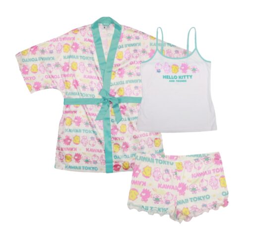Juniors Hello Kitty & Friends Sleepwear Set: Kimono-Style Robe Sleep Shorts- Medium