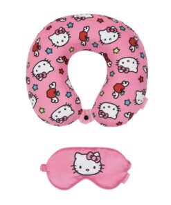 Hello Kitty Travel Set with Neck Pillow, Eye Mask, and Throw Blanket