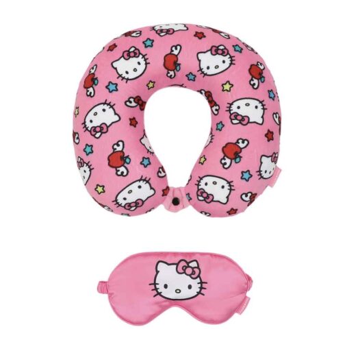 Hello Kitty Travel Set with Neck Pillow, Eye Mask, and Throw Blanket