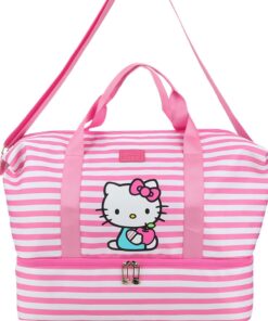 Hello Kitty Large Pink Striped Duffle Travel Bag