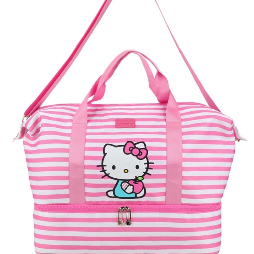 Hello Kitty Large Pink Striped Duffle Travel Bag