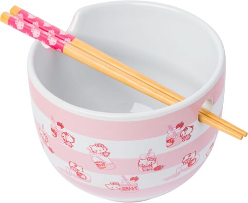 Hello Kitty Strawberry Milk Ramen Bowl with Chopsticks