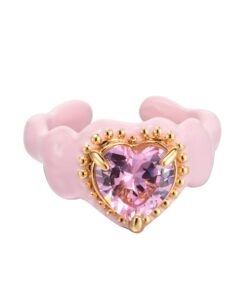 Royal Candycore Heart Ring – Oil Drip Pink with Sparkle Jewel