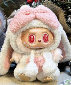 Fluffy Bunny Outfit With Pink Bow | Mini Outfits For Labubu & 7-8" Plushies