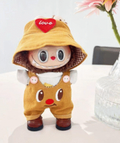 Rudolph Overalls With Matching Bucket Hat | Mini Outfits For Labubu & 7-8" Plushies